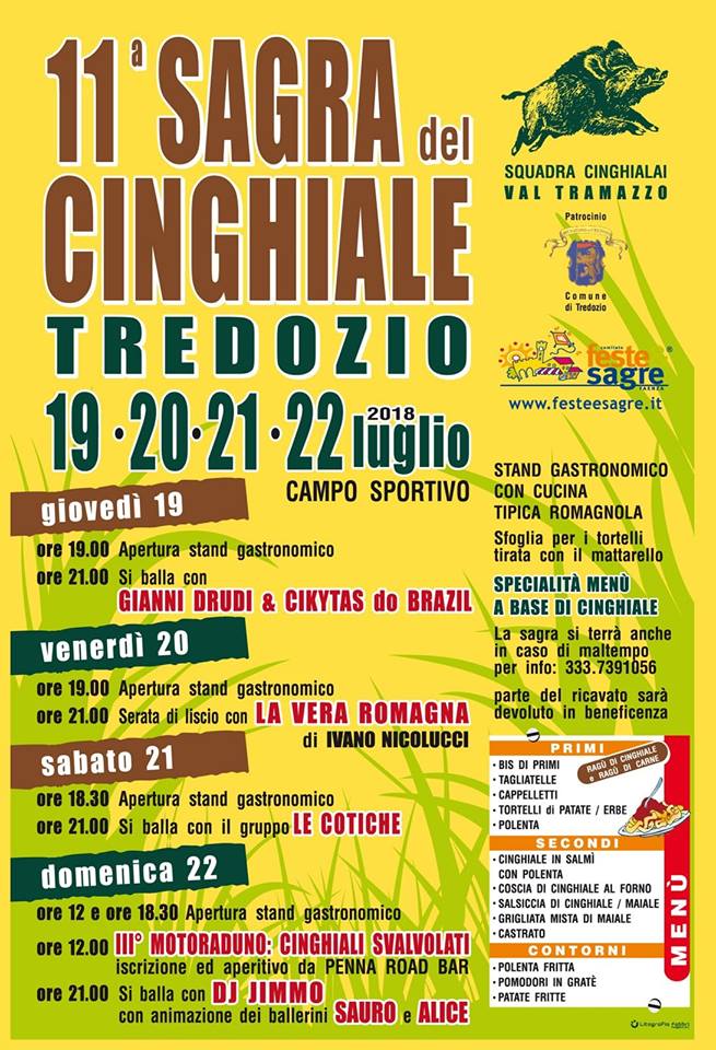 Locandina - programma Sagra del Cinghiale di Tredozio 2018 (Forlì-Cesena, Emilia-Romagna)